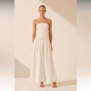 NWT Shona Joy Blanc Linen Strapless Panel Maxi Dress, US 0
